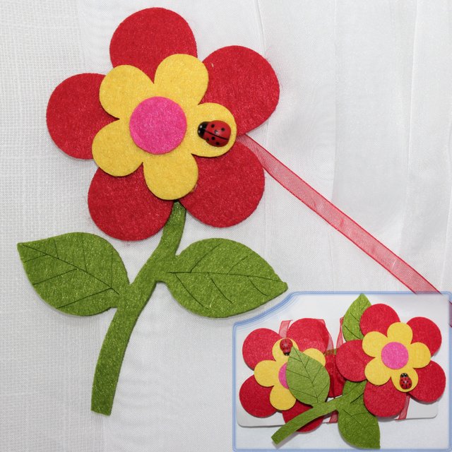 Магніти (2шт, пара) для штор, гардин "Квітка" колір червоний з жовтим та зеленим 189м 81-100