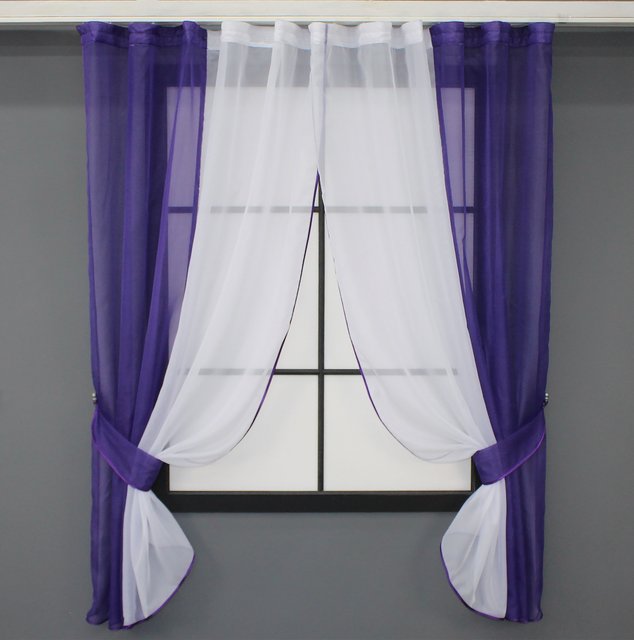 Кухонні штори (265х170см) на карниз 1-1,5м колір фіолетовий з білим 017к 50-012