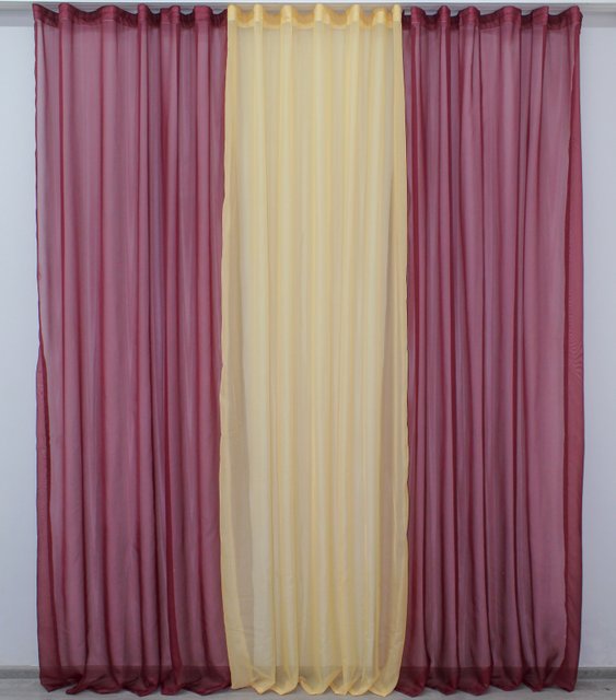 Комплект из шифона, декоративная гардина цвет бордовый с золотистым 002дк (н113-н121), Гардина (1шт. 4,0x2,9 м.) , 4,0 м., 2,9 м., 400, 290, 2 - 3 м., Тесьма