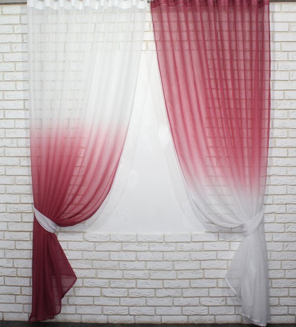 Комплект декоративних штор з батисту колір марсала з білим 006дк 10-416