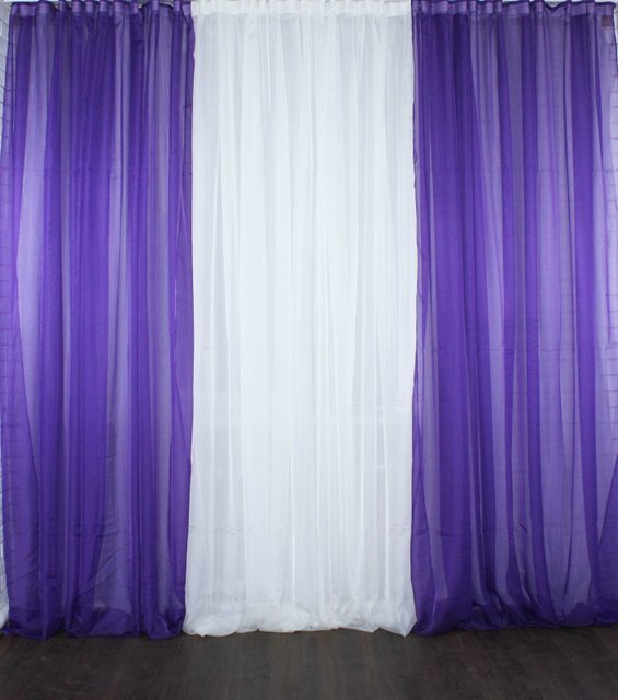 Комплект из шифона, декоративная гардина цвет фиолетовый и шампань 002дк (н118-н102), Гардина (1 шт. 4x2,8 м.), 4,0 м., 2,8 м., 400, 280, 2 - 3 м., Тесьма