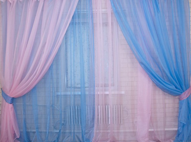 Комплект з шифону "Інь Янь" колір блакитний з рожевим 010дк (н116-н111), Блакитний з рожевим, Комплект штор (4 шт. 1,5х2,9 м.), 1,5 м., 2,9 м., 2 - 3 м., В комплекті 2 шт., Тасьма