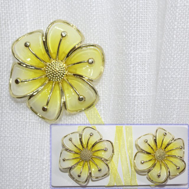 Магніти (2шт, пара) для штор, гардин "Квітка" колір жовтий з золотистим 157м 81-068