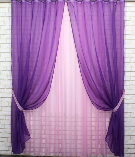 Комплект (4х2,5м + 2шт 1,5x2,5м) "Компаньйон" из шифона цвет фиолетовый с розовым 022дк 10-379