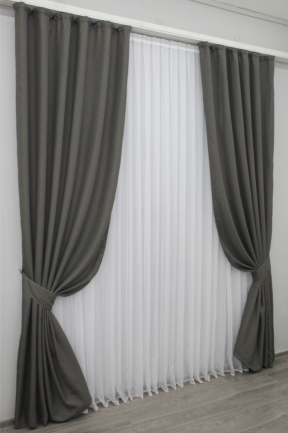 Шторная ткань лен-блэкаут высота 2,8м цвет серый 1220ш