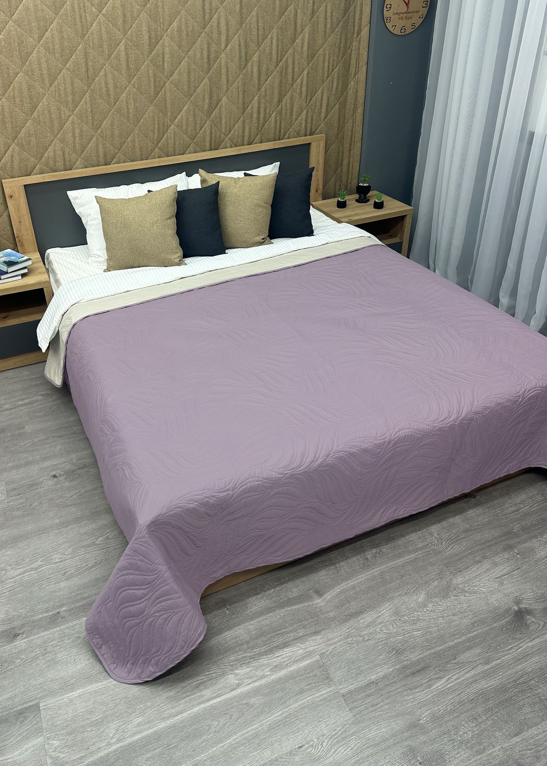 Покрывало двустороннее Decorator Microfiber листья 160х215 см сиреневый с бежевым (85-125)