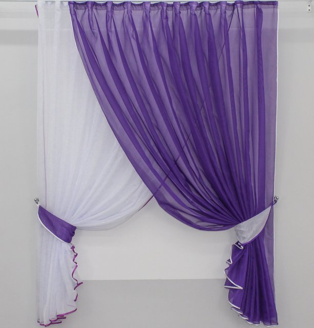 Кухонный комплект (330х170см) шторки с подвязками "Дуэт" цвет фиолетовый с белым 060к 50-152