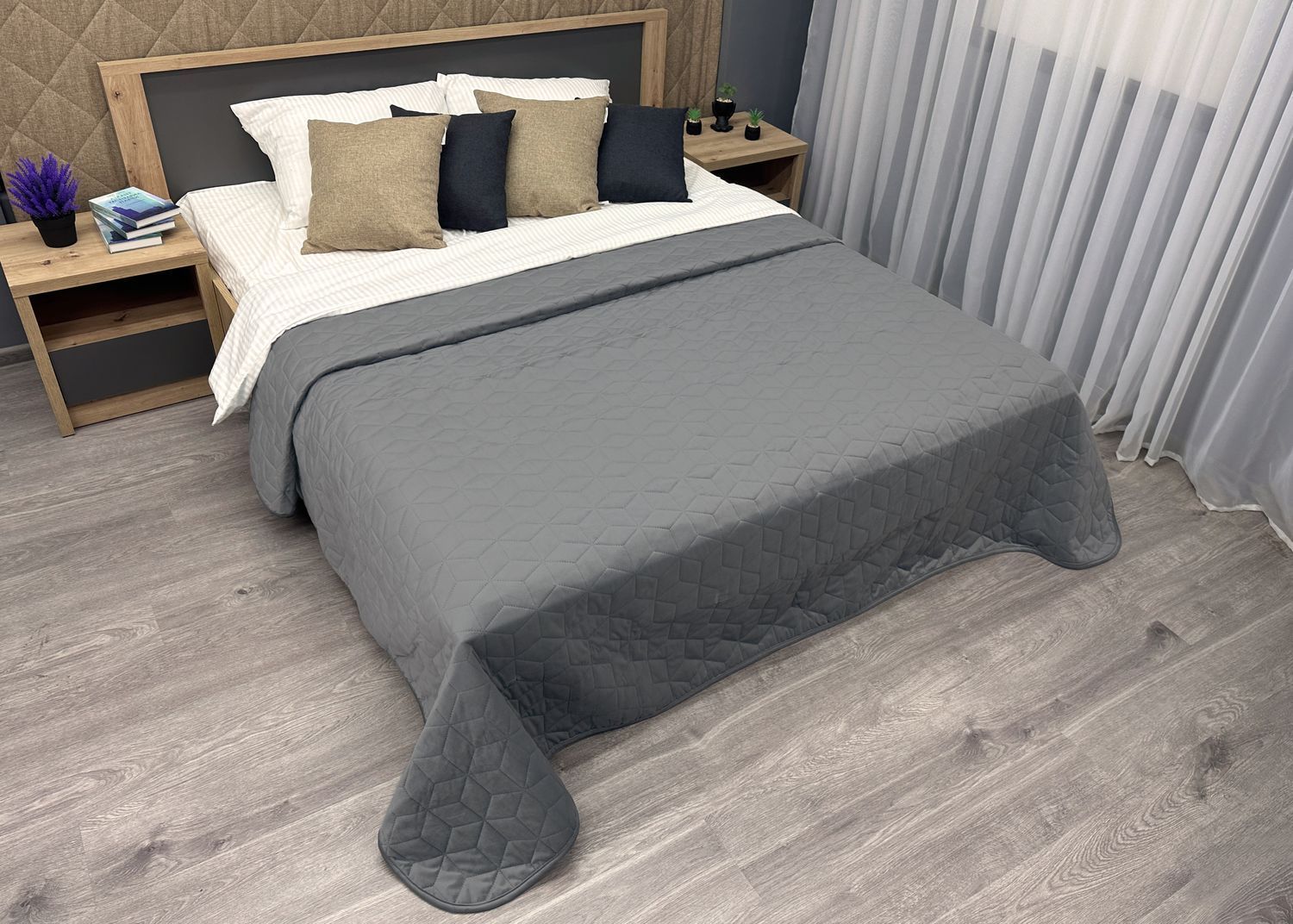 Покрывало стеганое Decorator Велюр куб 220х240 см серый (85-156)