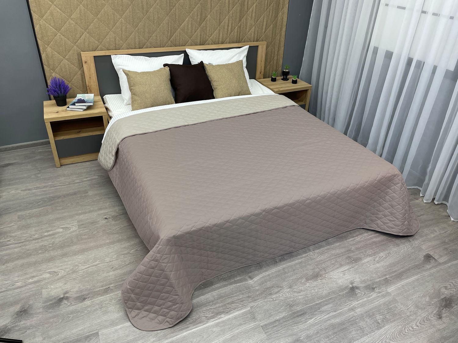 Покрывало двустороннее Decorator Microfiber ромб 160х215 см серо-коричневый с бежевым (85-010)