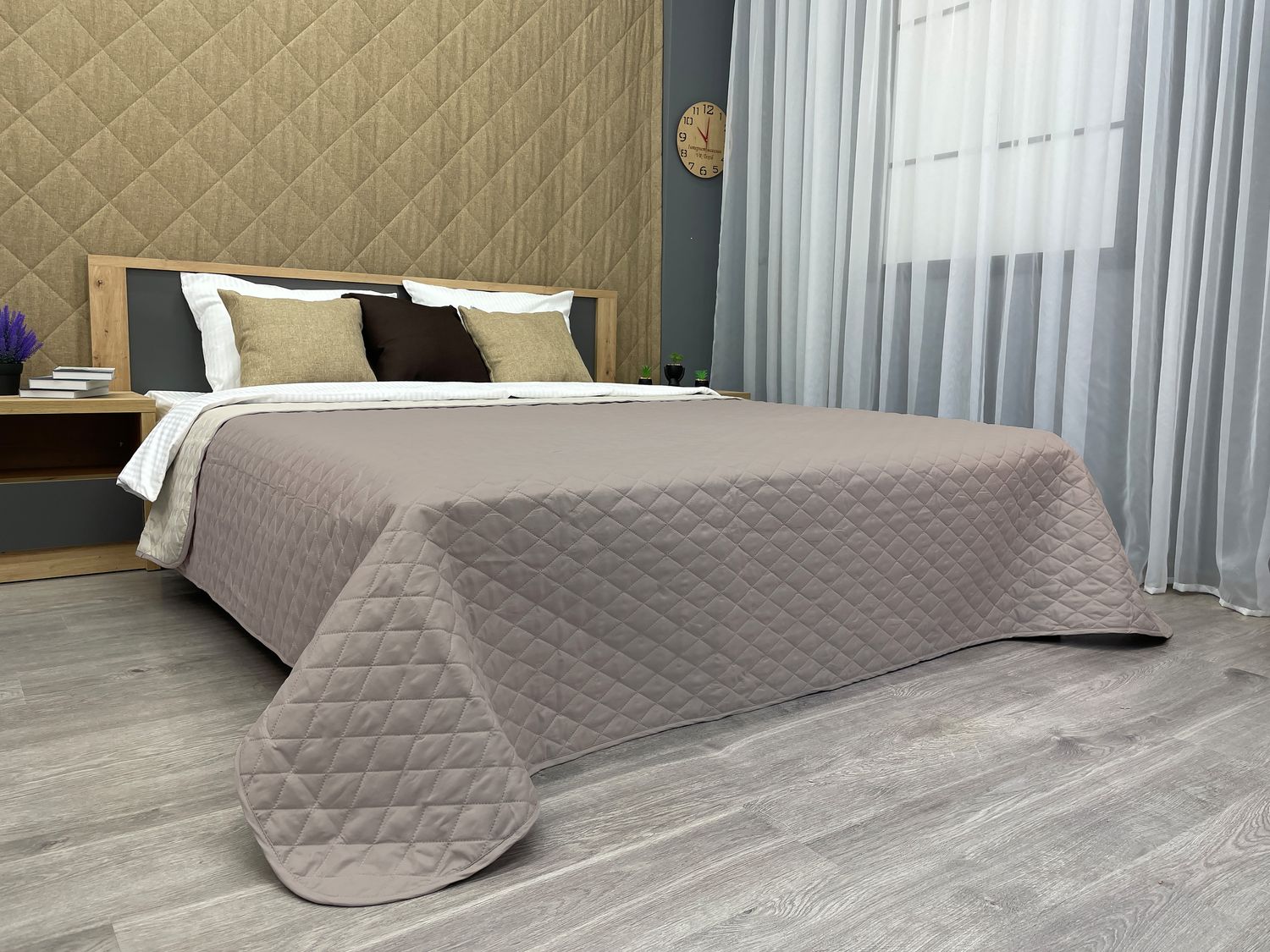 Покрывало двустороннее Decorator Microfiber ромб 140х215 см серо-коричневый с бежевым (85-005)