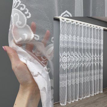 Тюль з тканини жакард колір білий 1263т, Готова тюль з тасьмою (2,5х2,5 м.), 2,5 м., 2,5 м., 250, 250, 1,5 м., Тасьма