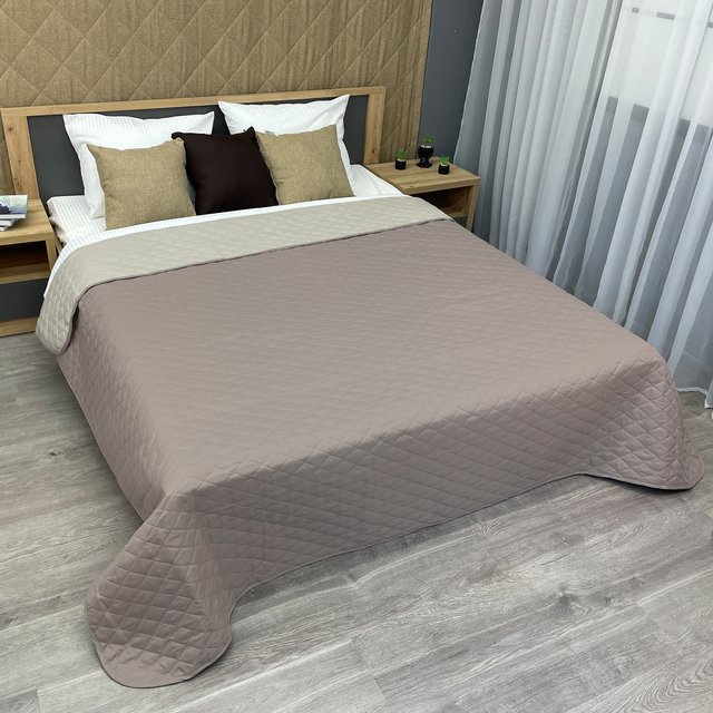 Покрывало двустороннее Decorator Microfiber ромб 140х215 см серо-коричневый с бежевым (85-005)