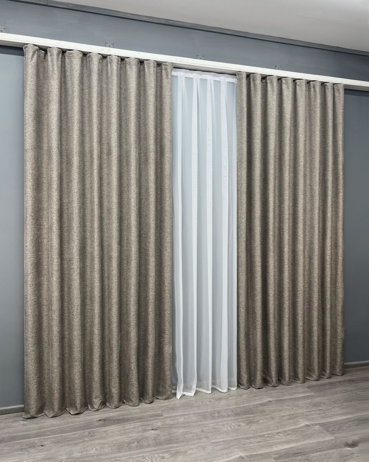 Комплект (2шт 1,5х3,0м) штор фактурный лен премиум, коллекция "Grand Linen", цвет тауп 2029ш 33-1028
