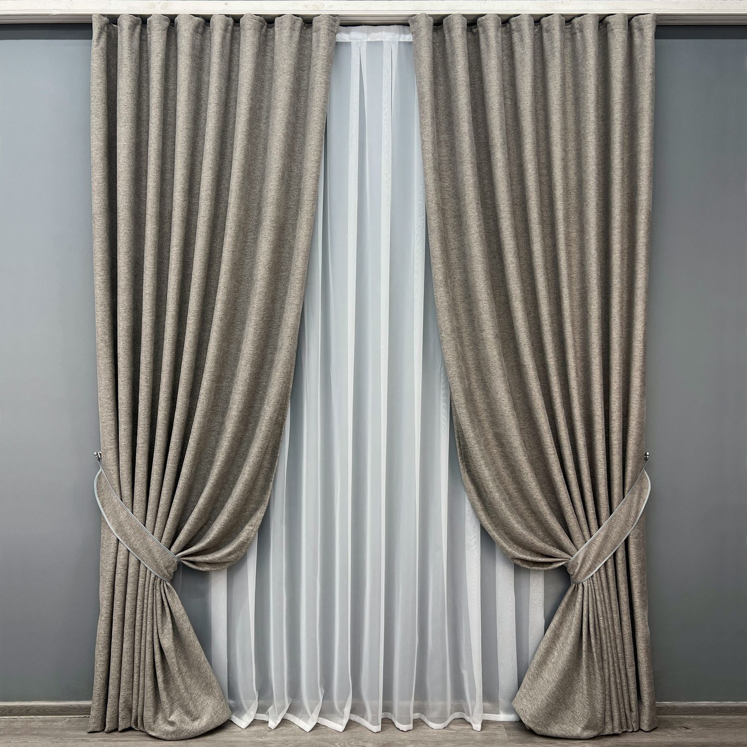 Комплект (2шт 1,5х3,0м) штор фактурный лен премиум, коллекция "Grand Linen", цвет тауп 2029ш 33-1028