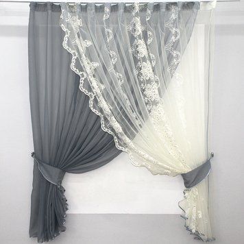 Кухонный комплект (310х170см) шторки с подвязками цвет серый с кремовым 101к 52-0081