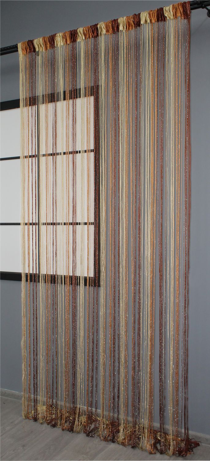 Шторы-нити "Кисея" (1 шт 3х3 м) с люрексом цвет бежевый с оранжево-коричневым 61-032