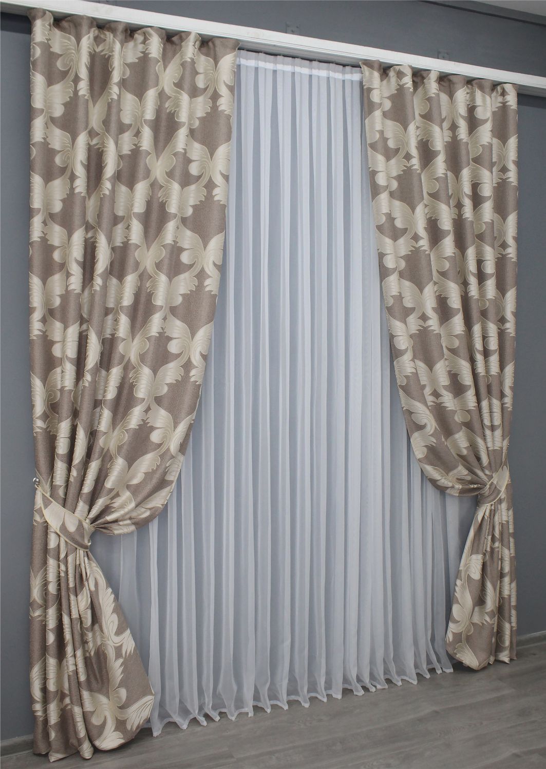 Шторна тканина льон висота 28м колір капучино з бежевим 1359ш