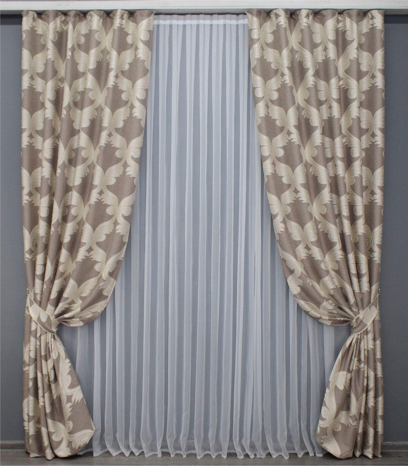 Шторна тканина льон висота 28м колір капучино з бежевим 1359ш
