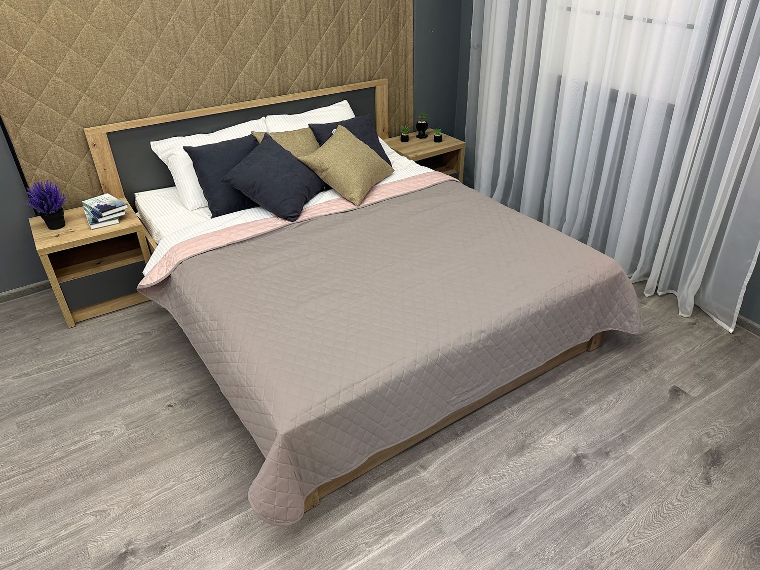 Покрывало двустороннее Decorator Microfiber ромб 140х215 см какао с розовым (85-002)