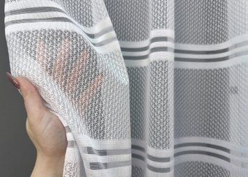Остаток (4,9х1,5м.) ткани из рулона, короткая тюль высотой 1,5м., жаккард цвет белый с серым 1953ту 00-924
