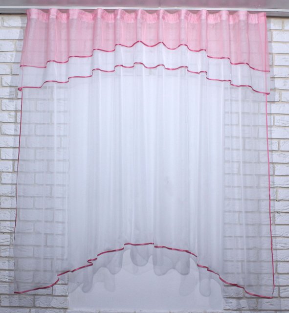 Гардина (280х170см) арка на кухню из шифона цвет розовый с белым 036к 50-363