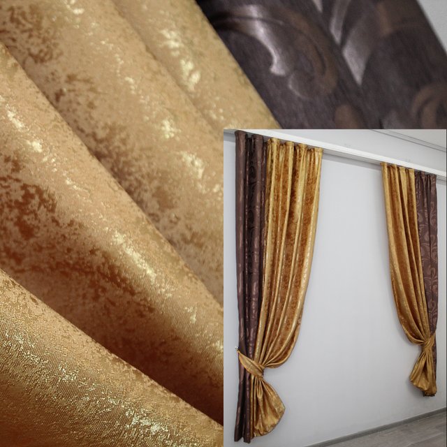 Комбинированные (2шт 1,5х2,4м) жаккардовые шторы цвет коричневый с золотистым 014дк (614-685ш) 10-633