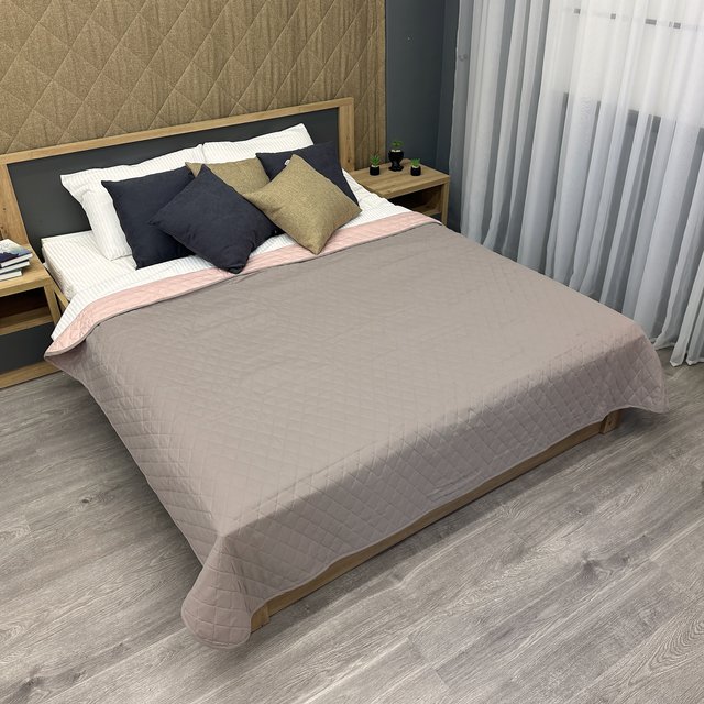 Покрывало двустороннее Decorator Microfiber ромб 140х215 см какао с розовым (85-002)