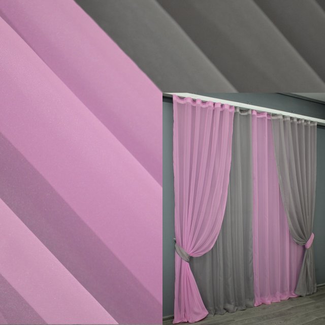 Комплект из шифона "Инь Янь" цвет розовый с серым 010дк (н111-н122), Серый с розовым, Комплект штор (4 шт. 1,5х2,9 м.), 1,5 м., 2,9 м., 2 - 3 м., В комплекте 2 шт., Тесьма