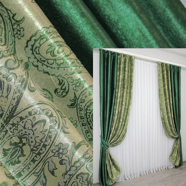 Комбинированные (2шт 1,5х2,7м) шторы из ткани софт цвет зеленый с салатовым 014дк (128-944ш) 10-661