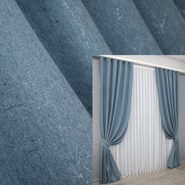 Шторна тканина льон однотонний колір синій 1325ш