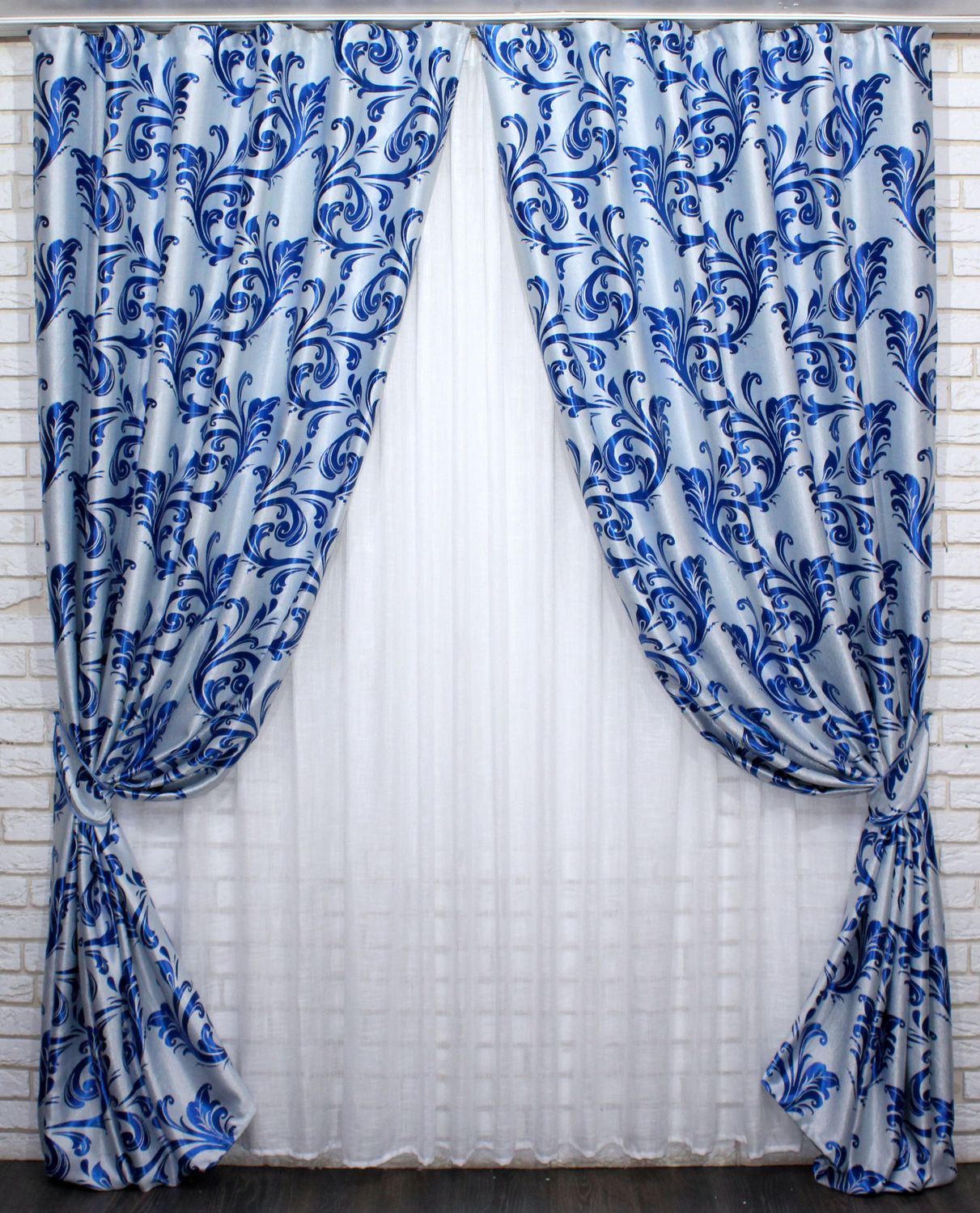 Комплект готових штор з тканини блекаут, колекція "Лілія" колір синій 689ш (Б), Синій, Комплект штор (2шт. 1,5х2,7м.), 1,5 м., 2,7 м., 150, 270, 1 - 3 м., Тасьма