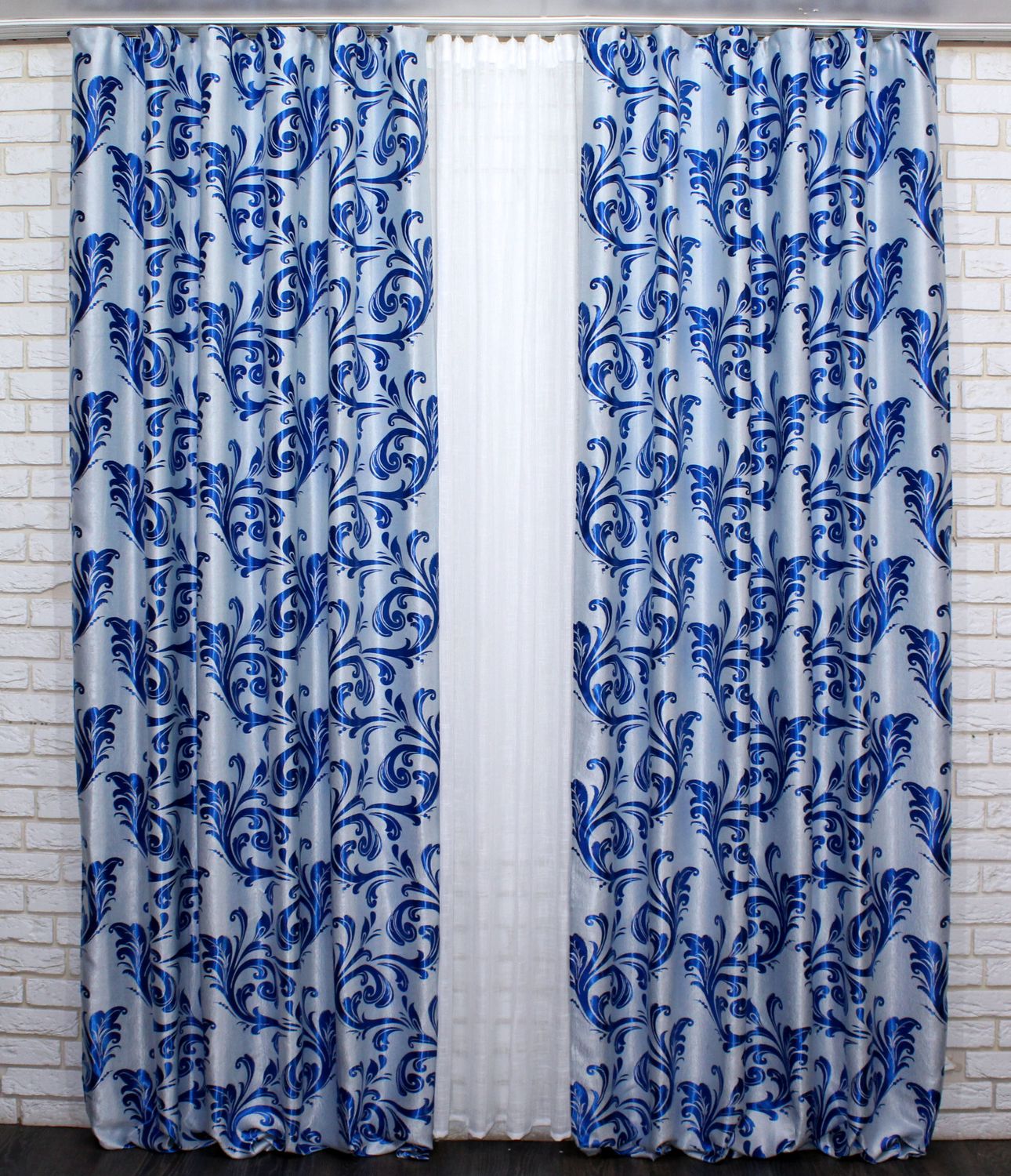 Комплект готовых штор из ткани блэкаут, коллекция "Лилия" цвет синий 689ш (Б), Синий, Комплект штор (2шт. 1,5х2,7м.), 1,5 м., 2,7 м., 150, 270, 1 - 3 м., Тесьма