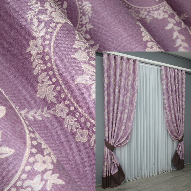 Комплект готовых штор из льна цвет розовый с венге 009дк 11-0033