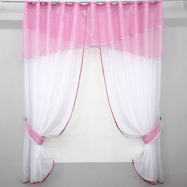 Кухонные шторы (280х170см) с ламбрекеном, на карниз 1-1,5м цвет розовый с белым 091к 52-0256