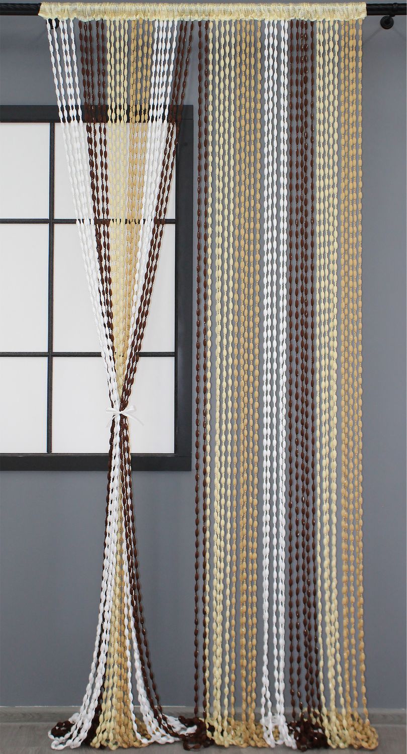 Штори-нитки "Шиніл" (1 шт 3х3 м) з люрексом колір білий з коричнево-карамельним 61-048