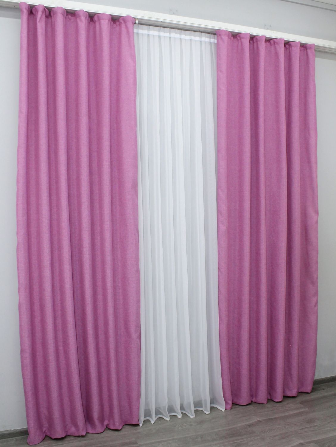 Комплект штор "Льон Мішковина" колір рожевий 125ш, Рожевий, Комплект штор (2шт. 1,5х2,7м.), 1,5 м., 2,7 м., 150, 270, 2 - 3 м., В комплекті 2 шт., Тасьма