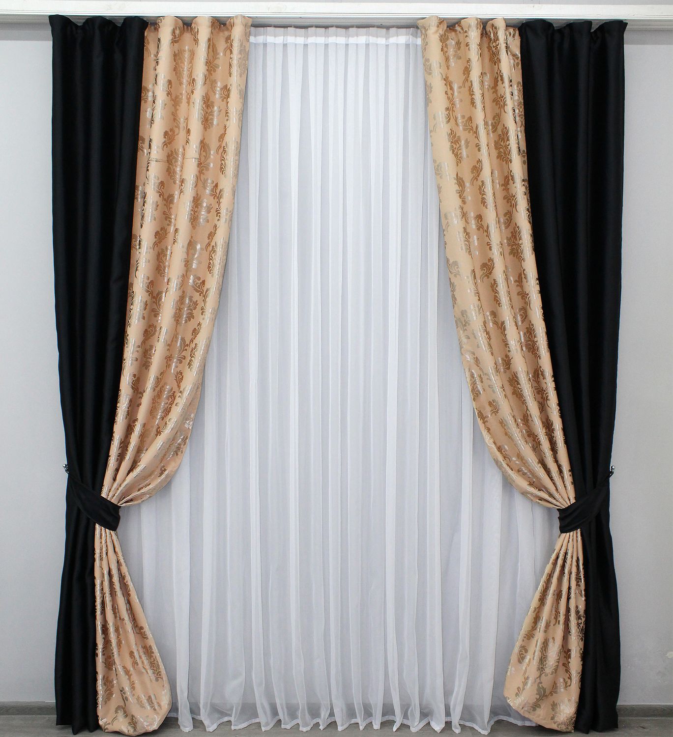 Комбинированные штори, блэкаут цвет черный с пудровым 14дк (908-986ш) 10-607