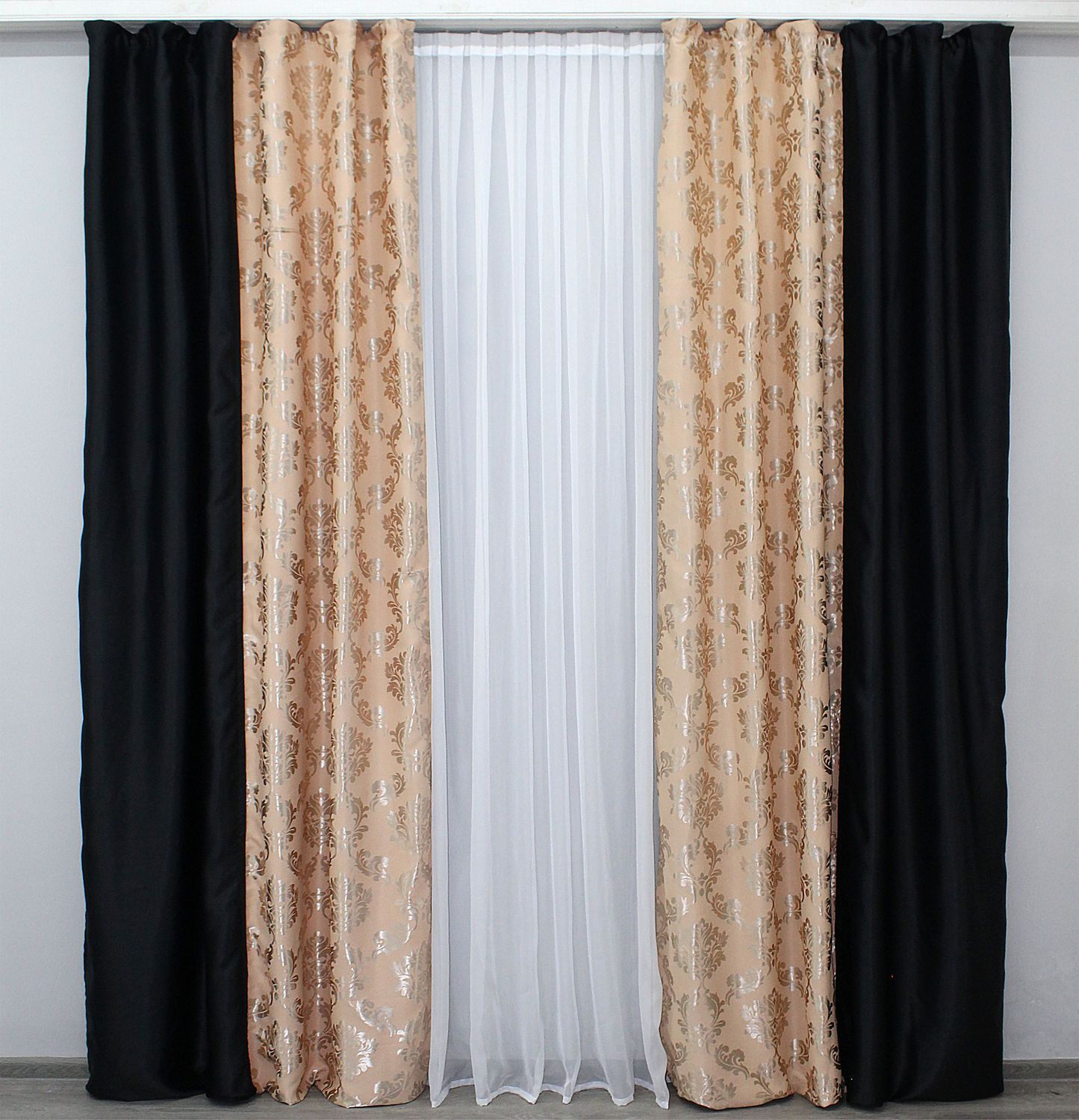 Комбинированные штори, блэкаут цвет черный с пудровым 14дк (908-986ш) 10-607