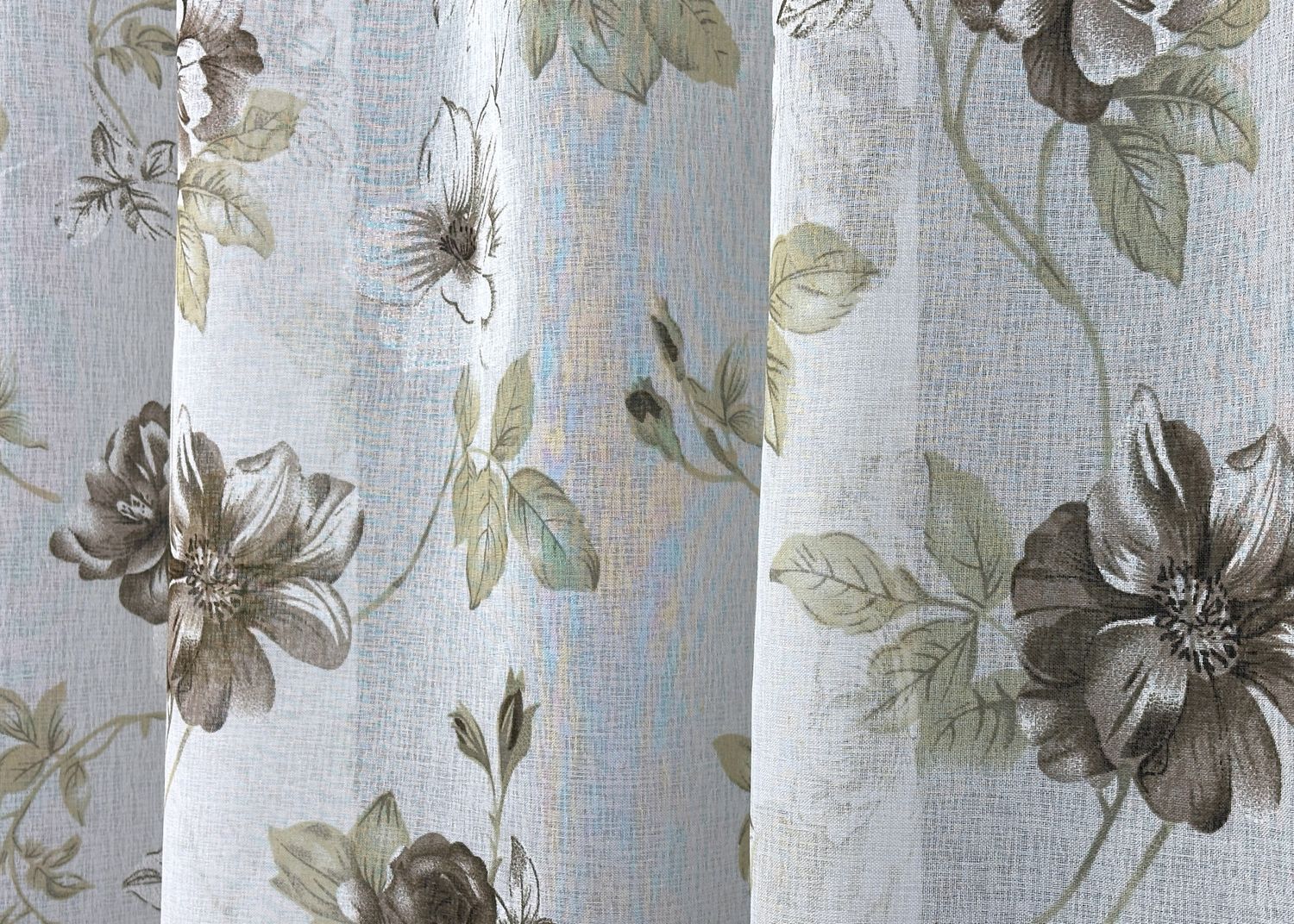 Тюль батист, коллекция "Flora" цвет белый с коричневым 1267т, Тюль на метраж, Без крепления, ткань на отрез, Нужную Вам ширину указывайте при покупке. (Ширина набирается по длине рулона.), 2,7 м.
