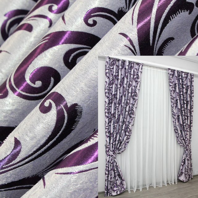 Комплект штор, из ткани блэкаут-софт коллекция "Лилия" цвет фиолетовый 290ш (Б), Сиреневый, Комплект штор (2шт. 1,0х2,7м.), 1 м., 2,7 м., 100, 270, 1 - 2 м., В комплекте 2 шт., Тесьма