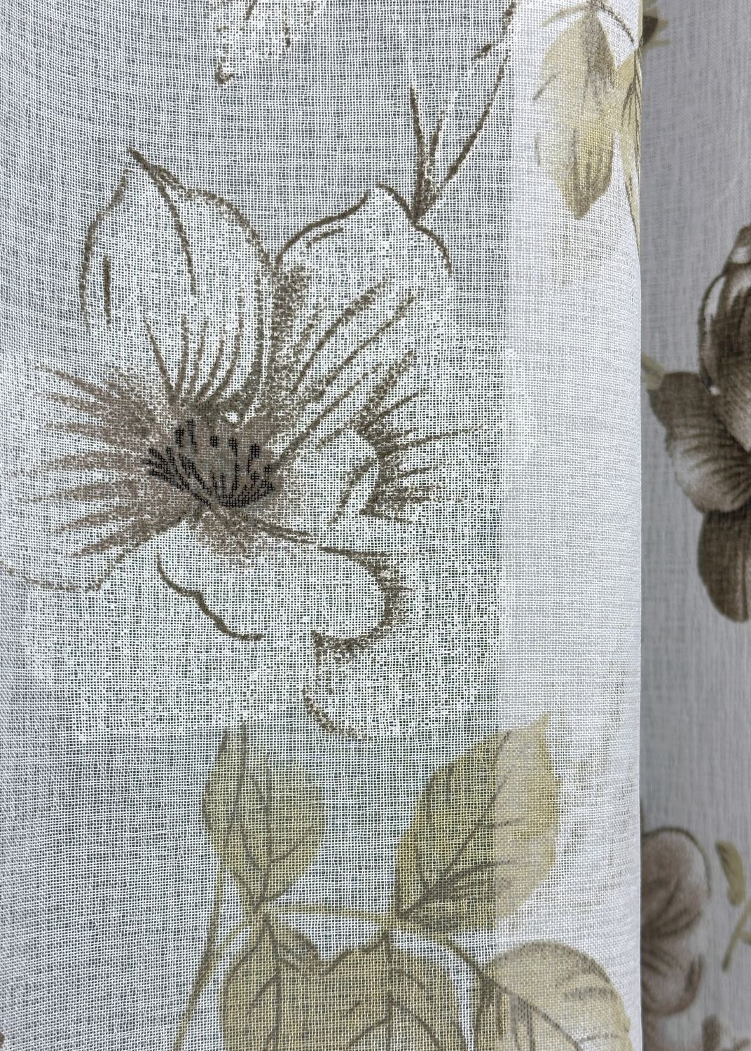 Тюль батист, коллекция "Flora" цвет белый с коричневым 1267т, Готовая тюль с тесьмой (3х2,7 м.), 3,0 м., 2,7 м., 300, 270, 1,5 - 2 м., Тесьма