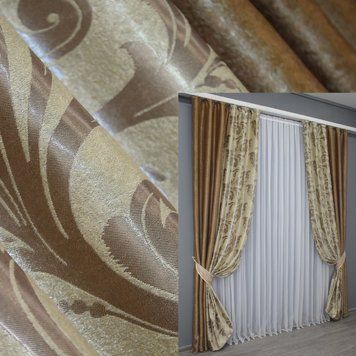 Комбинированные (2шт 1,5х2,7м) шторы из ткани блэкаут-софт, цвет коричневый с бежевым 014дк (095-074шБ) 10-324