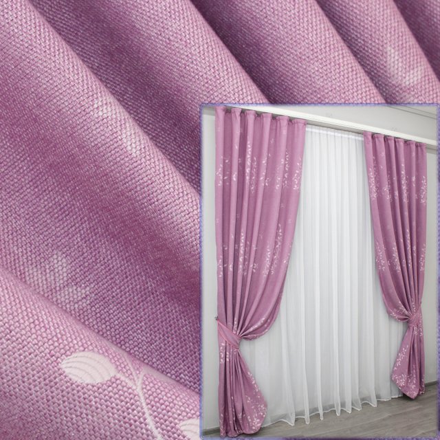 Шторы из ткани лён цвет розовый 1021ш, Розовый, Комплект штор (2шт. 1,0х2,7м.), Классические, Длинные, 1 м., 2,7 м., 100, 270, 1,5 - 2 м., В комплекте 2 шт.