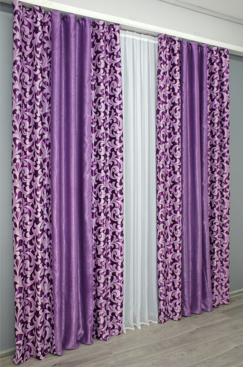 Комбинированные шторы из ткани блэкаут-софт цвет фиолетовый с сиреневым 016дк (1000-129-1000ш), Фиолетовый с сиреневым, Комплект штор (2шт. 1,8х2,7м.), Классические, Длинные, 1,8 м., 2,7 м., 180, 270, 2 - 3 м., В комплекте 2 шт., Тесьма