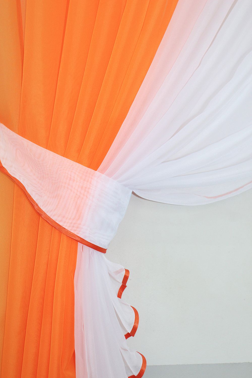 Кухонные шторки (400х165см) с подвязками цвет оранжевый с белым 096к 59-768