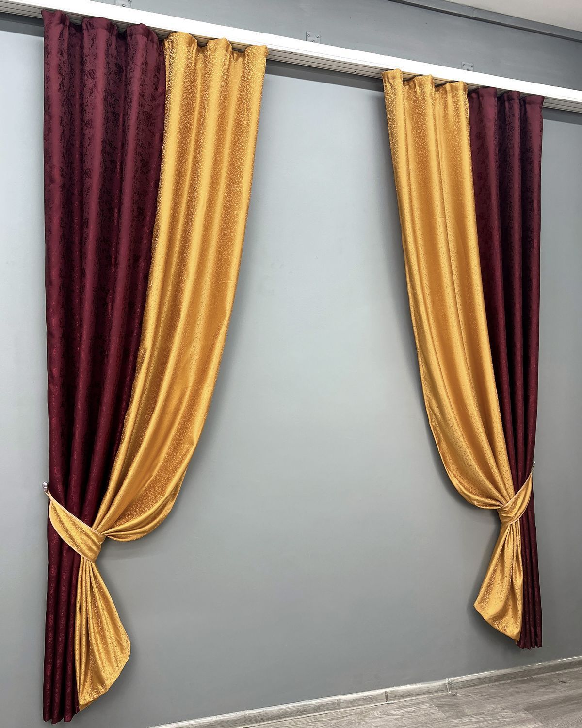 Комбинированные (2шт. 1,5х2,5м.) шторы, жаккард цвет бордовый с золотистым 014дк (1302-354ш) 11-0313