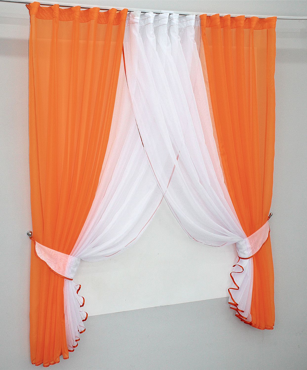 Кухонные шторки (400х165см) с подвязками цвет оранжевый с белым 096к 59-768