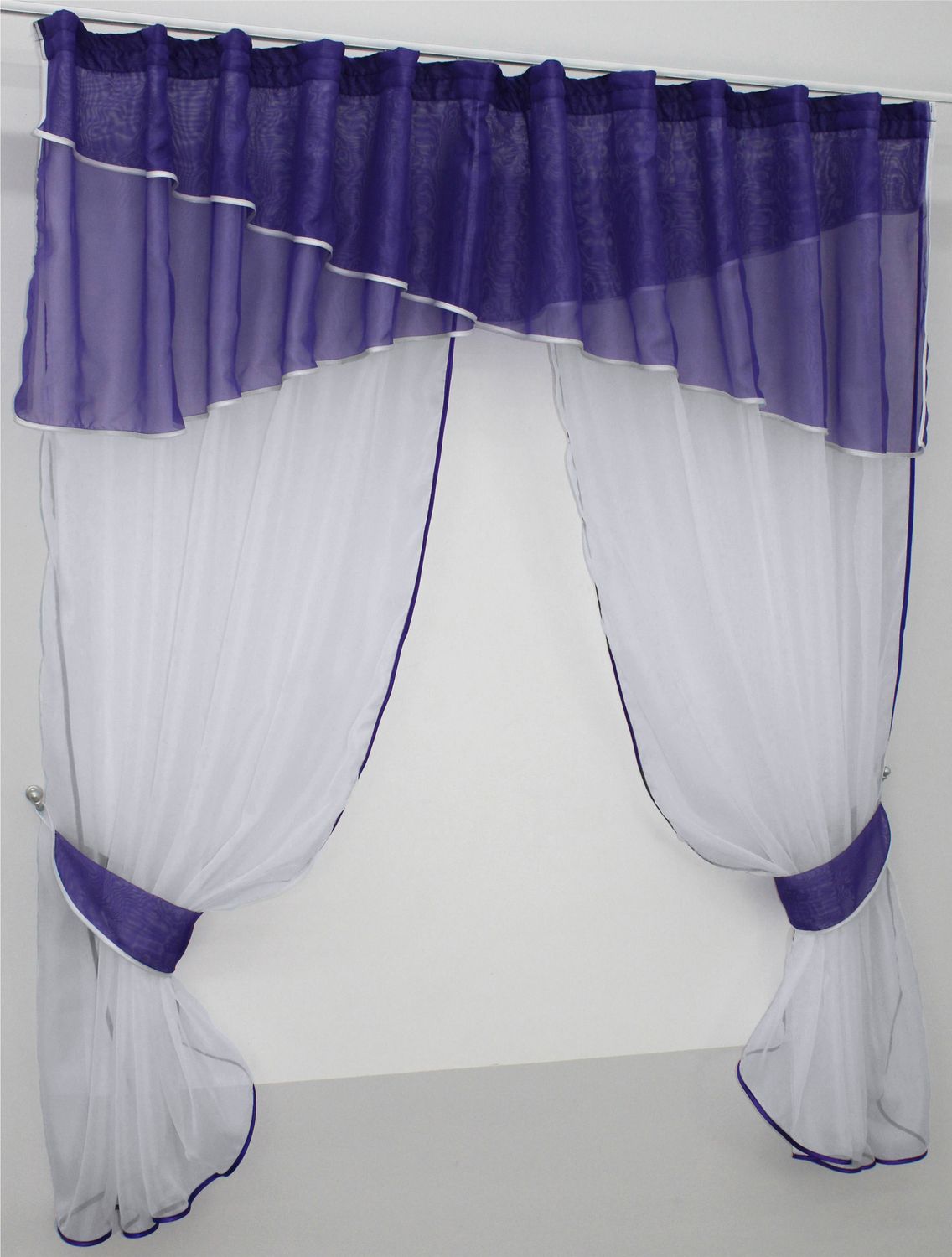 Кухонные шторы (280х170см) с ламбрекеном, на карниз 1-1,5м цвет фиолетовый с белым 091к 50-269