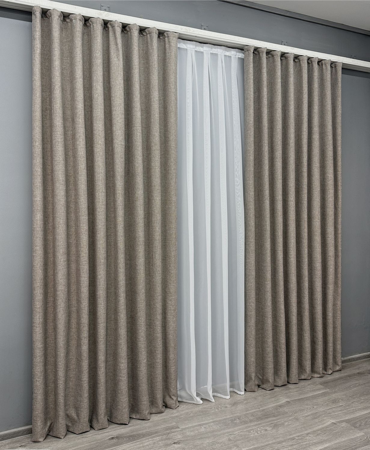 Комплект (2шт 2х2,9м) штор из легкой фактурной ткани лен, коллекция "ALORA-TON", цвет серо-коричневый 1877ш 32-171