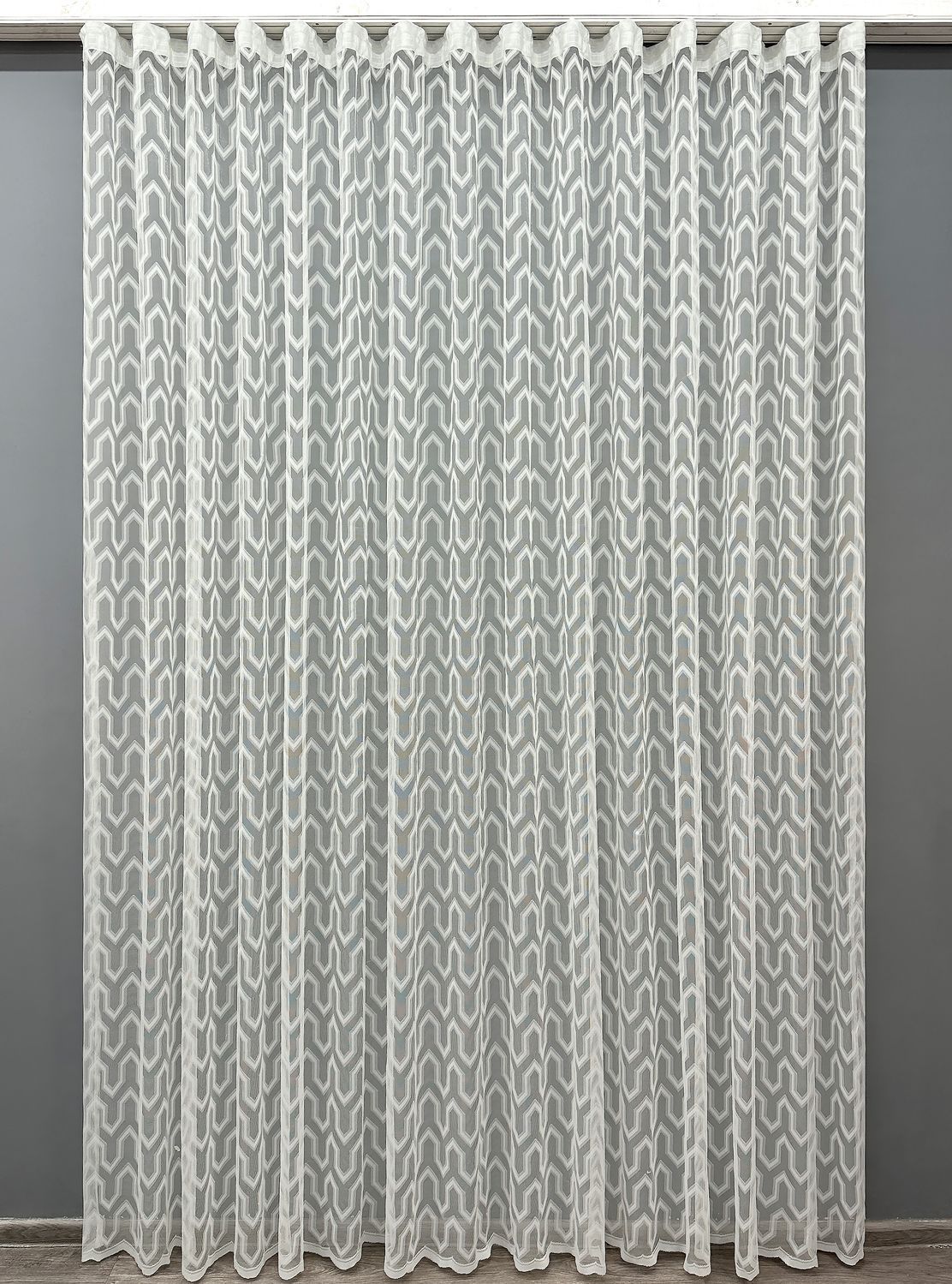 Тюль жакард колір молочний 2001т, Готова тюль з тасьмою (4х2,7 м.), 4,0 м., 2,7 м., 400, 270, 2 - 3 м., Тасьма